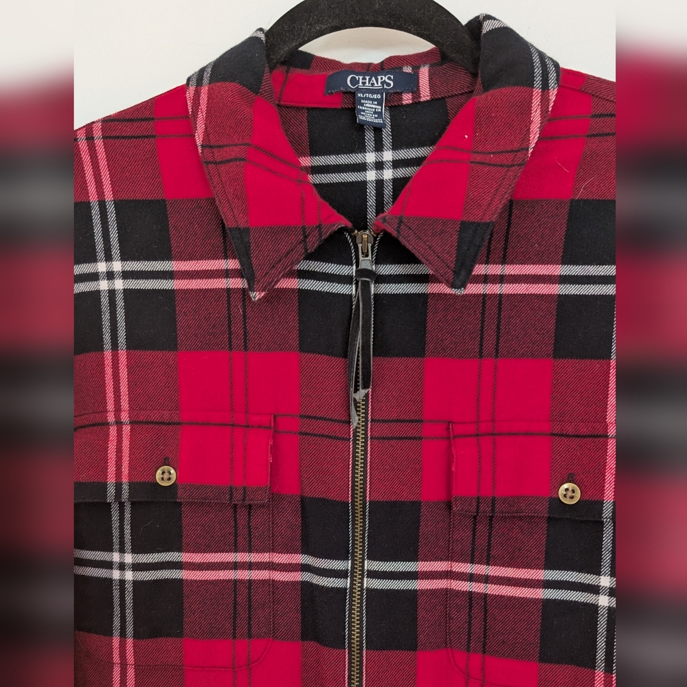 Chaps Red and Black Plaid Shirt Jacket Size x